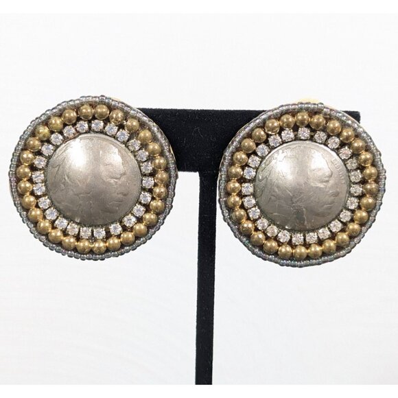 Mary B Solana Beach Coin Earrings Buffalo Nickel Beaded Edge Western VTG Boho - Picture 1 of 8